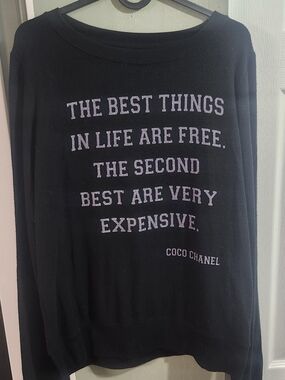 CHANEL Black Scoopneck Sweatshirt with Pink Quote